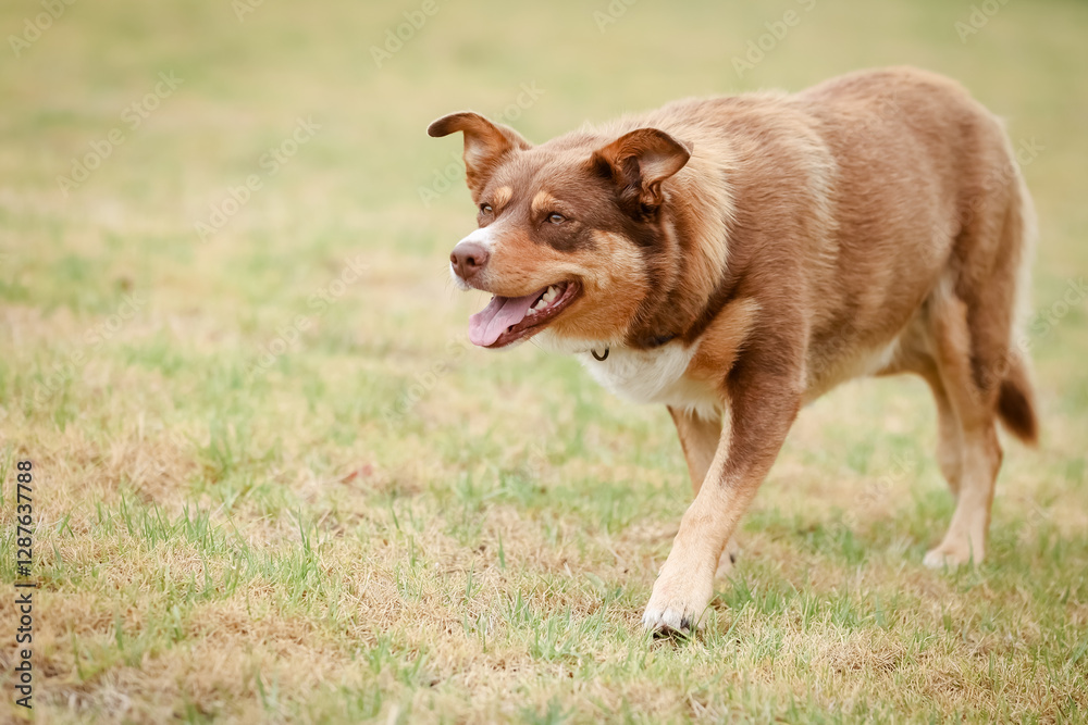 Australian Kelpie walking on grass in Australia Australian Kelpie walking on grass in Australia