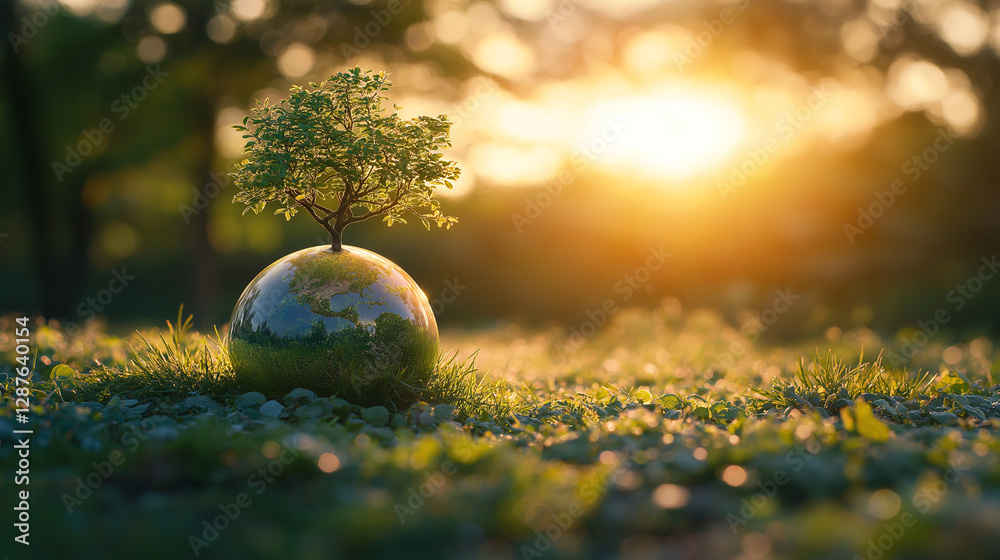 globe and tree, concept of nature conservation and ecology support . Generative AI globe and tree, concept of nature conservation and ecology support . Generative AI
