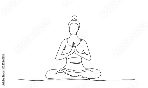 Yoga Lotus pose in one continuous line drawing. One line poster. Outline Yoga Lotus Pose. For interior design and presentations. Vector illustration.