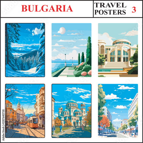 Bulgaria Borovets Varna Varna Travel Poster Wall Art Print Collection Set Part 3