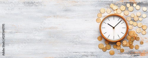 Wallpaper Mural A clock surrounded by golden coins representing time and finance management. Torontodigital.ca
