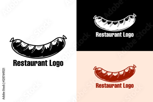 illustration of sausage with cut marks, fast food, street food, food van, food cart, foodie, sauce, food blog, restaurant logo, meat, meal, beef, silhouette, vector, logo, abstract