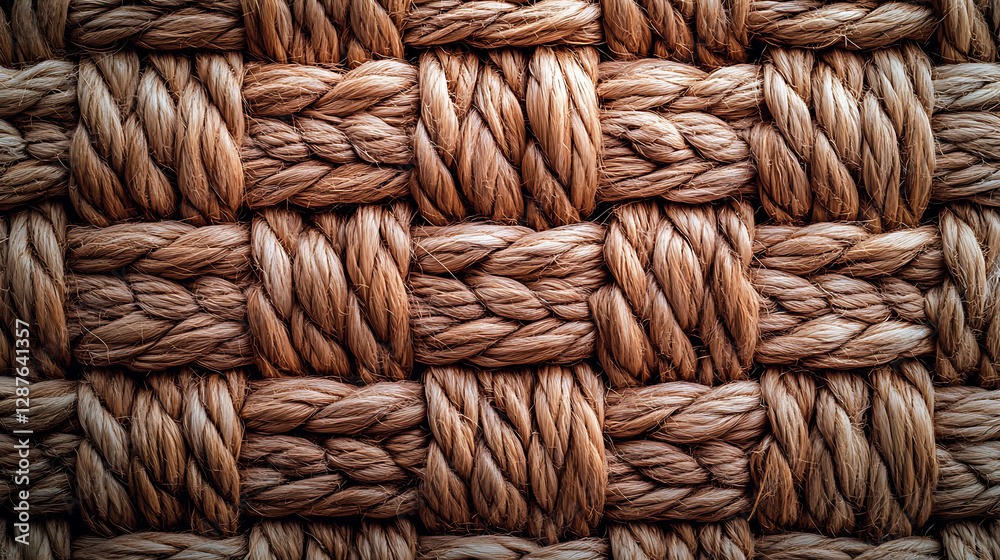 Detailed Close-up of Braided Brown Rope Texture Showing Woven Patterns and Rough Surface Detailed Close-up of Braided Brown Rope Texture Showing Woven Patterns and Rough Surface