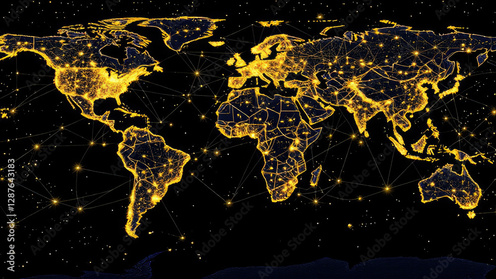 custom made wallpaper toronto digitalGlobal Digital Network, Illuminated World Map with Connected Cities.