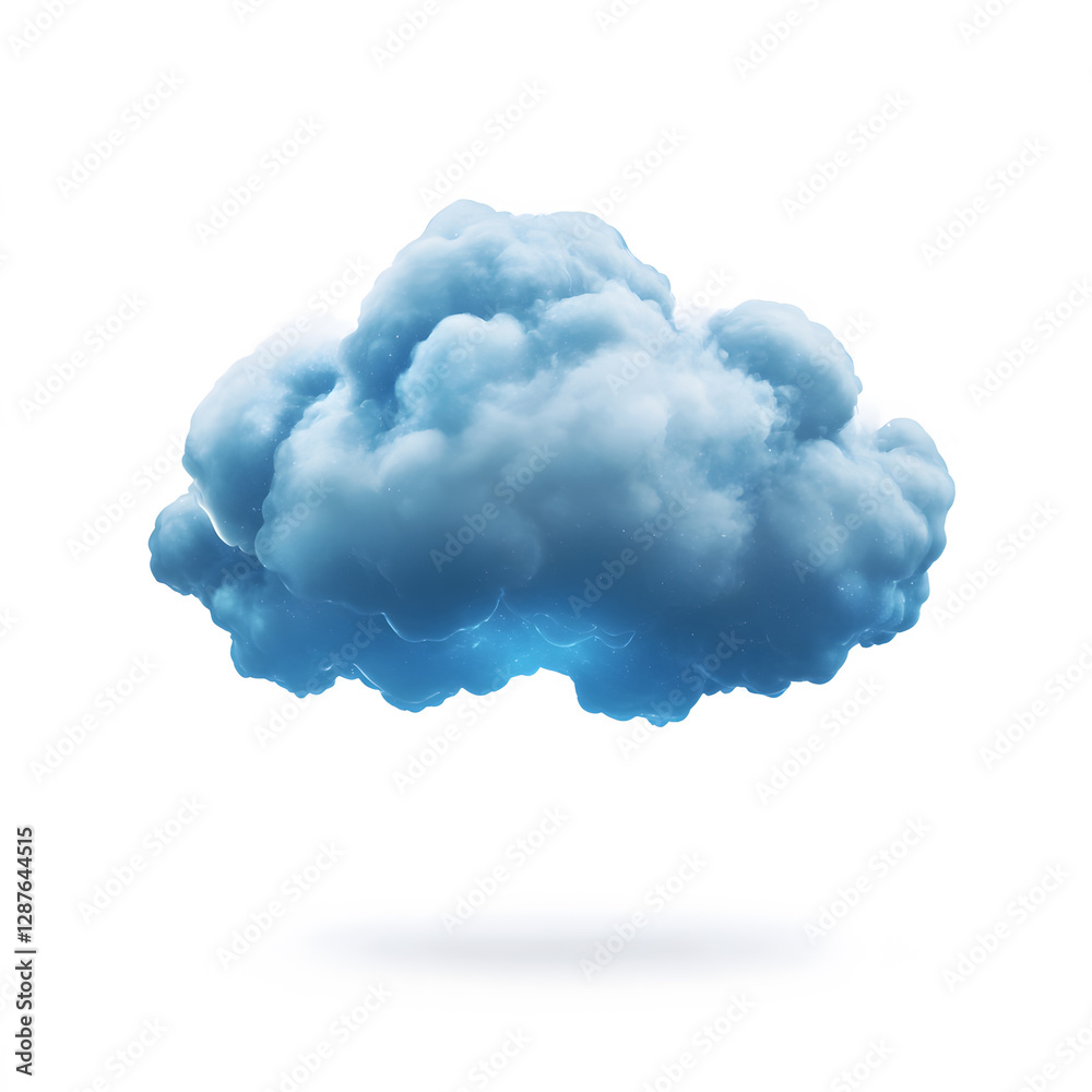 realistic blue cloud floating in white background, symbolizing technology and innovation realistic blue cloud floating in white background, symbolizing technology and innovation