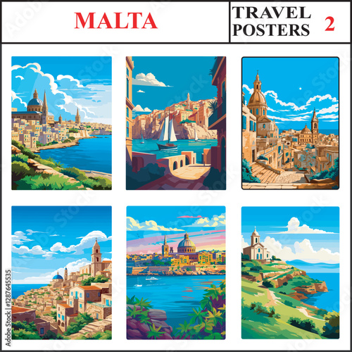 Malta Malta Valletta Valletta Travel Poster Wall Art Print Collection Set Part 2