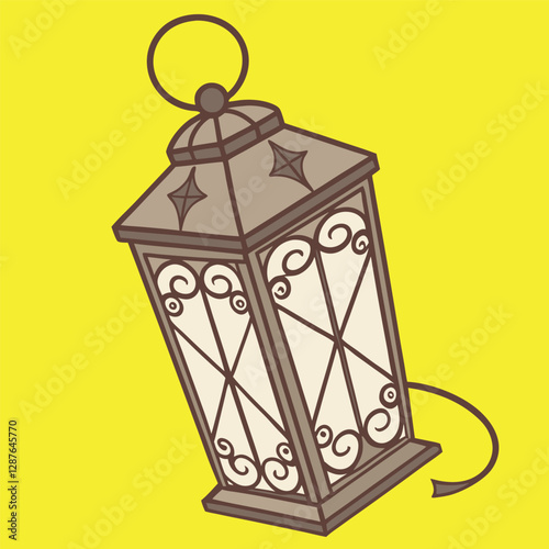 vector Lantern with Intricate Design on Yellow Background