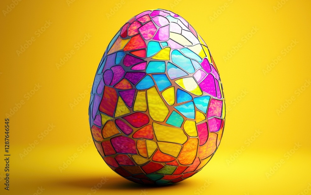 Easter egg with vibrant stained glass mosaic design on a bold background Easter egg with vibrant stained glass mosaic design on a bold background