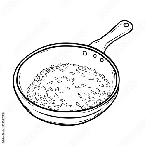  rice Coloring page vector icon frying pan