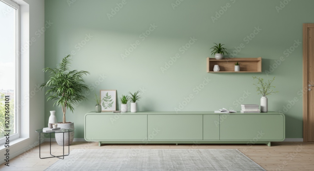 Fototapeta premium Minimalist Living Space with a Green Touch