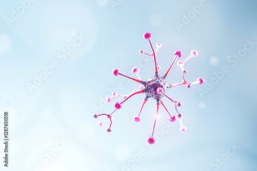 bright abstract microscopic element suspended against a soft blue background