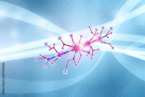 bright abstract microscopic element suspended against a soft blue background