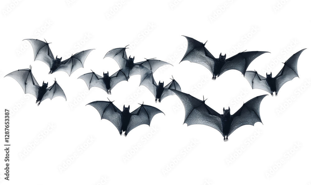 Fototapeta premium A Captivating Scene of Bats in Flight Over a Darkened Landscape at Dusk isolated transparent background