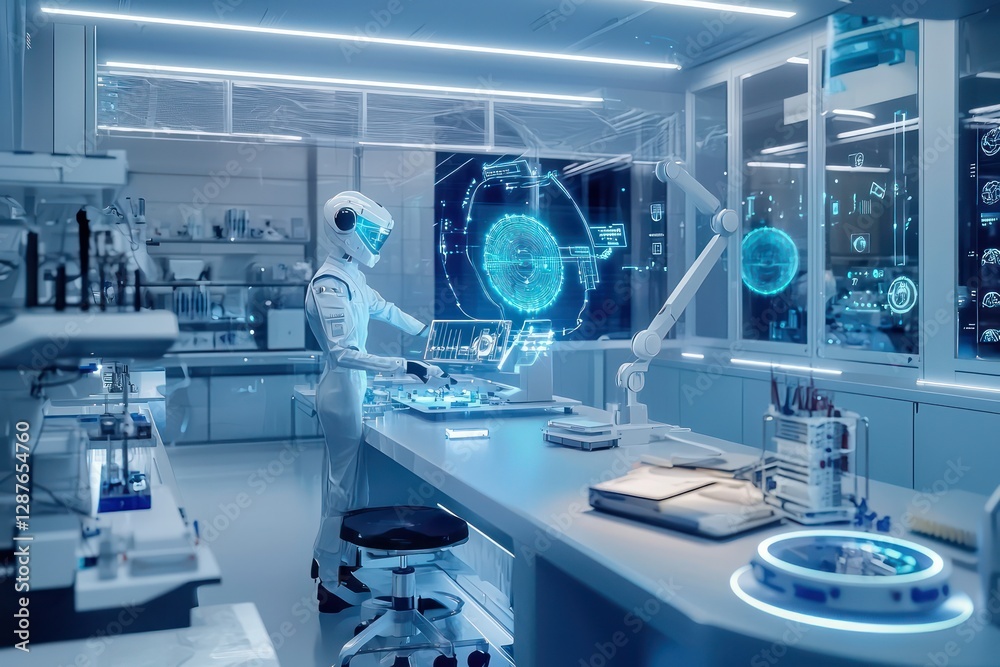 AI in an industrial lab crafts holographic displays for predicting energy patterns.