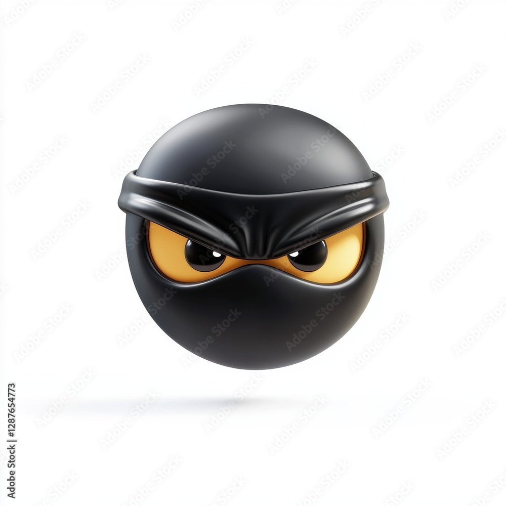 Fototapeta premium Ninja emoji with a black mask and stealthy eyes isolated on white background
