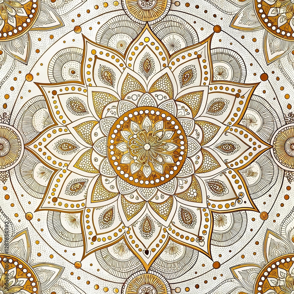 Obraz premium A seamless pattern, drawing, watercolor, graceful mandala art with fine lines and a warm palette