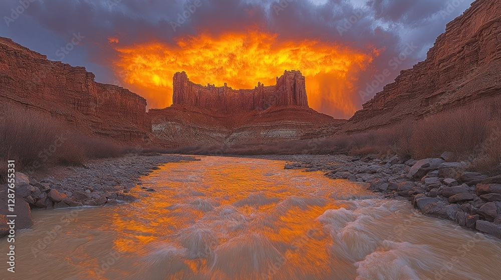 Fototapeta premium Fiery Sunset Over Canyon River