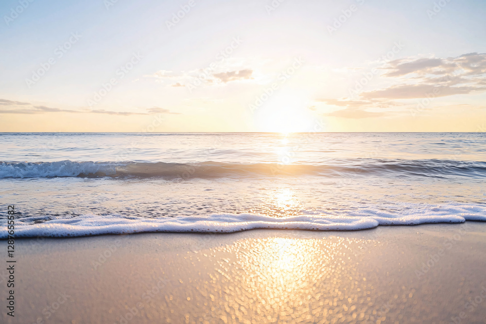 a sunset over a calm ocean, with soft waves lapping against the shore, and golden light casting a serene glow on the water a sunset over a calm ocean, with soft waves lapping against the shore, and golden light casting a serene glow on the water