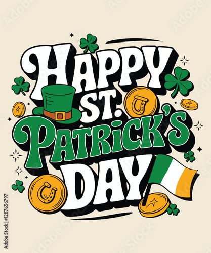 Happy St. Patrick's Day print with shamrocks. Funny Shamrock Irish Saint Patricks Day shenanigans  T-shirt design
