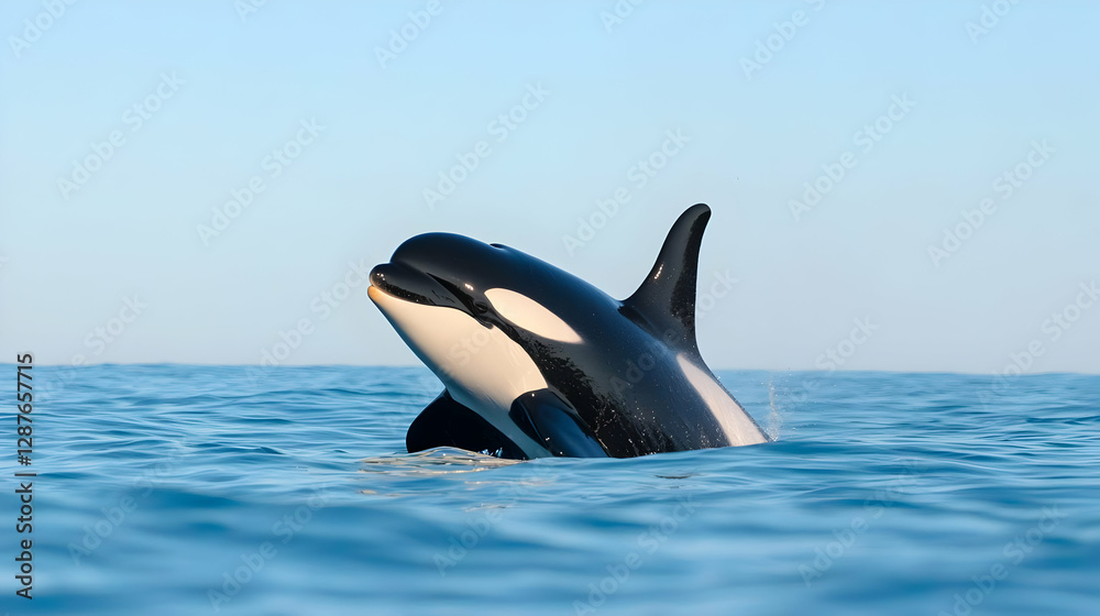 Fototapeta premium Orca breaching ocean surface, wildlife photography, marine mammal