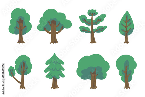 Set of different types of trees. Illustration design for print, cartoon, card, decoration and sticker.