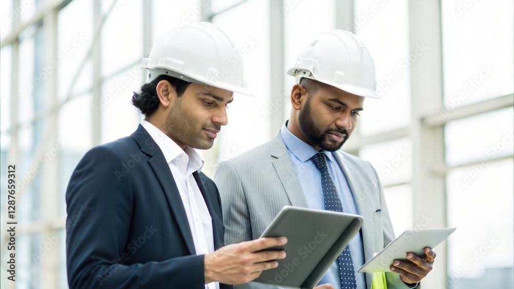 Indian Engineers Using Tablet for Site Planning
