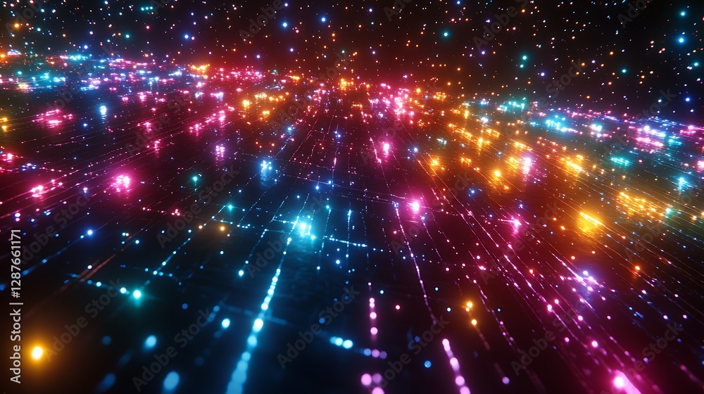 A surreal depiction of trade networks visualized through glowing stars and constellations, bright neon lines forming intricate patterns in a galactic setting, vibrant cosmic colors, A surreal depiction of trade networks visualized through glowing stars and constellations, bright neon lines forming intricate patterns in a galactic setting, vibrant cosmic colors,