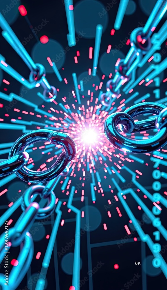 Fototapeta premium Futuristic Digital Chain Breaking with Vibrant Neon Background