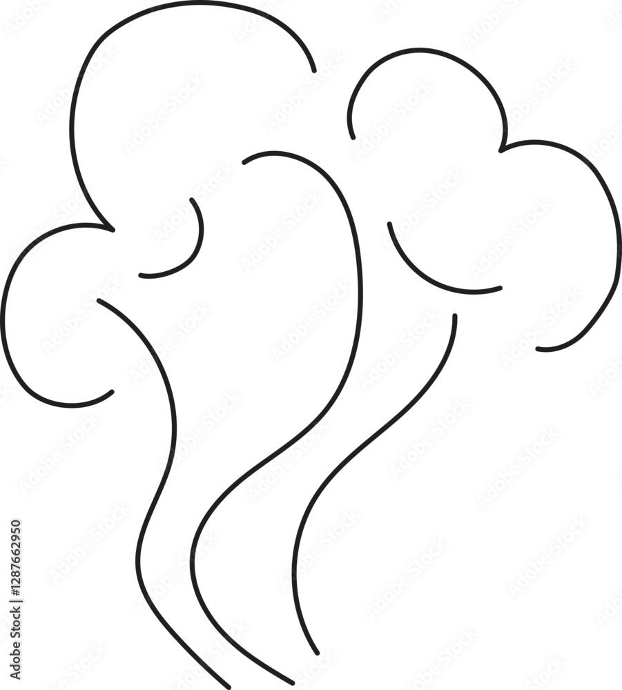 Obraz premium Steam and smoke line. Air wind and scent, heat waves or aroma from cooking food and hot coffee, gas and fumes. Steam swirls icon of doodle style vector illustration
