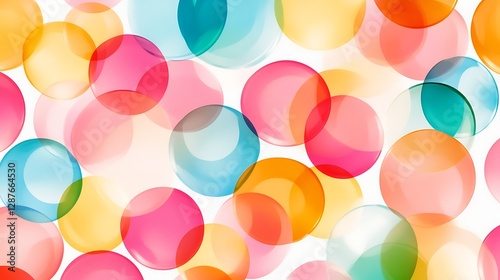 Colorful Abstract Background with Transparent Bubbles in Various Shades and Sizes on Light Surface