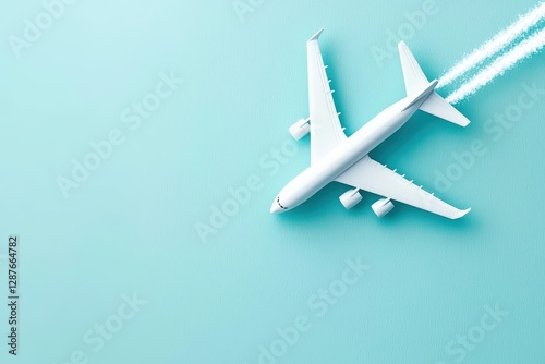 Airplane Flying Over Azure Sky with Contrails and Emissions Effects