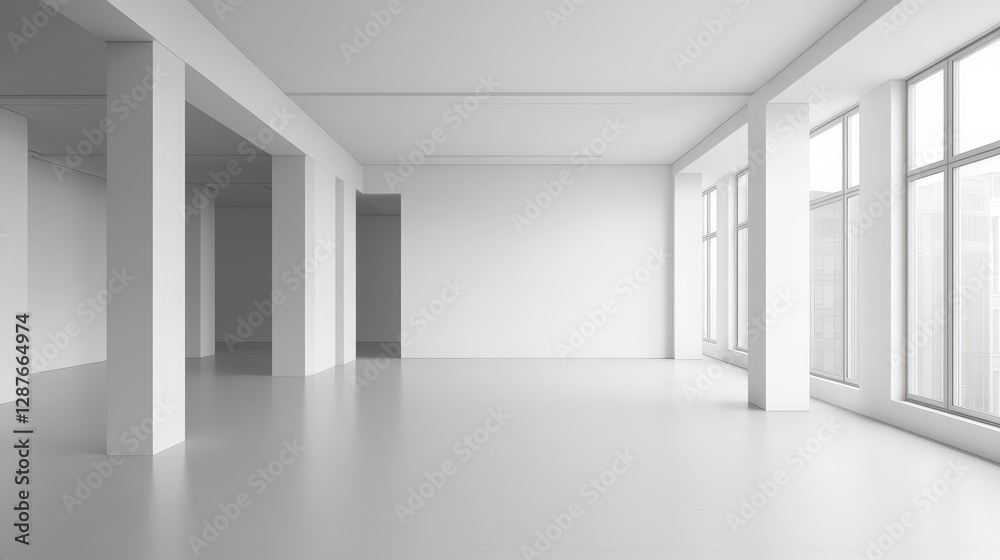 Bright and Empty Modern Space with Large Windows and White Walls Bright and Empty Modern Space with Large Windows and White Walls