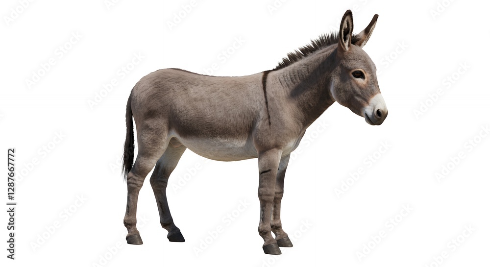 Fototapeta premium A full body side view of a gray donkey