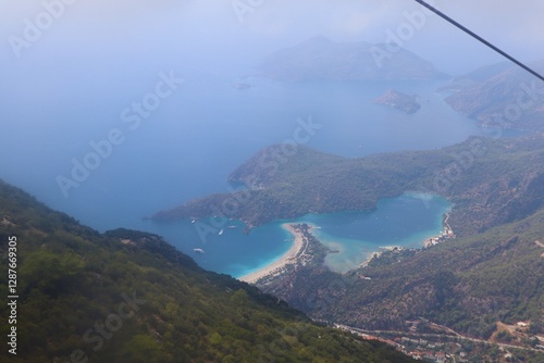 Fototapeta Naklejka Na Ścianę i Meble -  Beautiful Dead Sea (Olu Deniz) View from Babadag Mountain in Fethiye, Mugla, Turkey. 