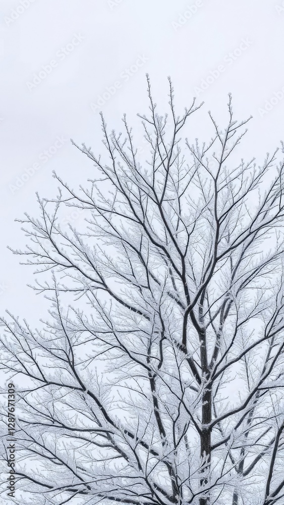A gray sky with frosted tree branches that have been shaped by the cold winter air, natural wonder, frost covered, tree limbs A gray sky with frosted tree branches that have been shaped by the cold winter air, natural wonder, frost covered, tree limbs