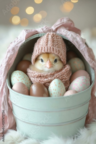 Cute chick wearing a hat. AI.