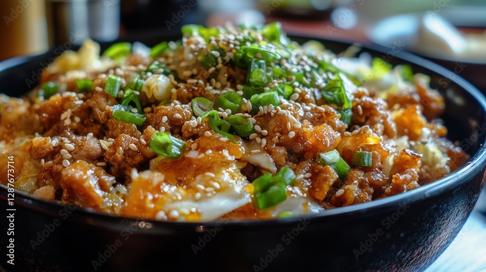 Delicious Bowl of Asian Cuisine with Tender Chicken and Vegetables Delicious Bowl of Asian Cuisine with Tender Chicken and Vegetables