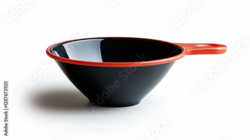 A durable plastic oil funnel with a wide mouth and long spout, isolated on a white background 