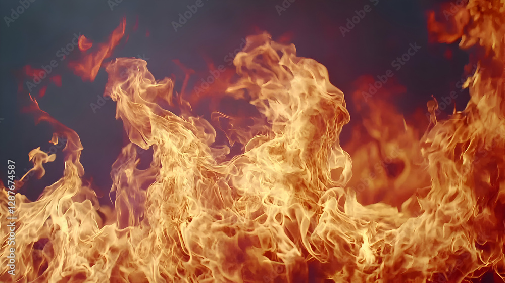 Fototapeta premium Fiery Orange and Red Flames Against a Dark Background