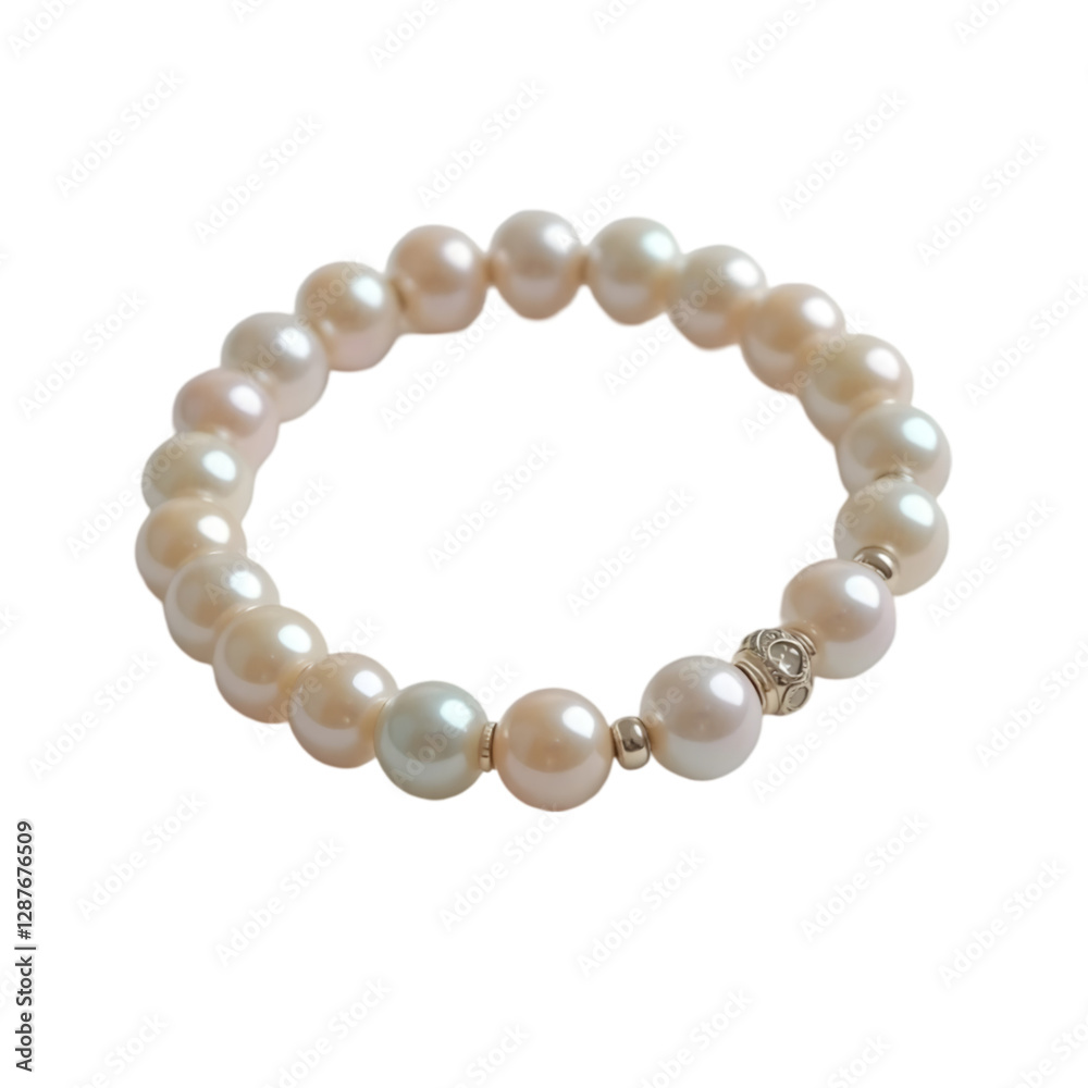 Fototapeta premium Elegant Cream Pearl Bracelet with Silver Accent - Jewelry