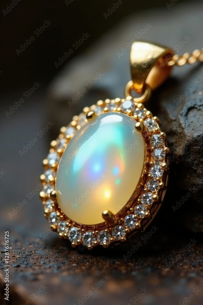 Macro shot of golden pendant with nacre and diamond accents, golden, shiny Macro shot of golden pendant with nacre and diamond accents, golden, shiny