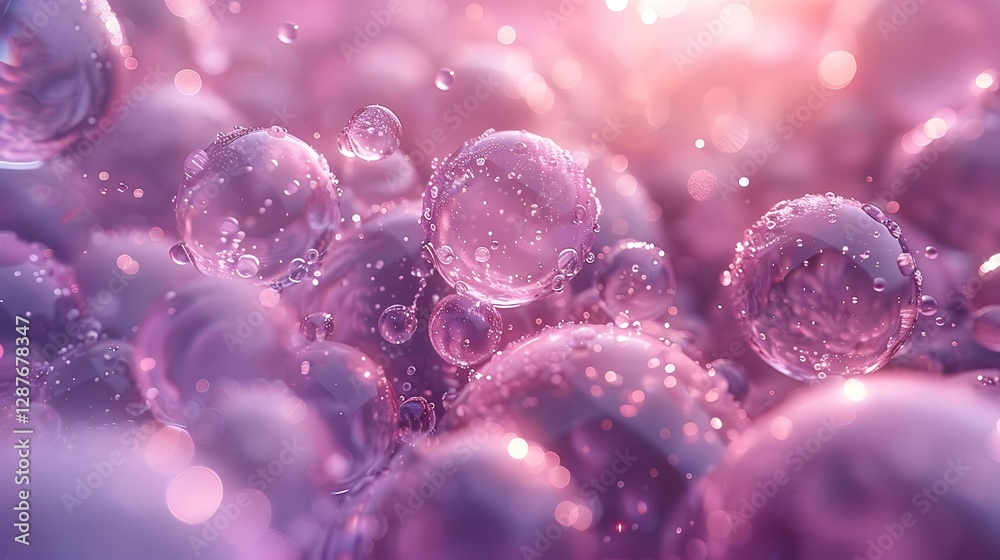 Soft Pink Spheres Surrounded By Tiny Transparent Water Bubbles Soft Pink Spheres Surrounded By Tiny Transparent Water Bubbles