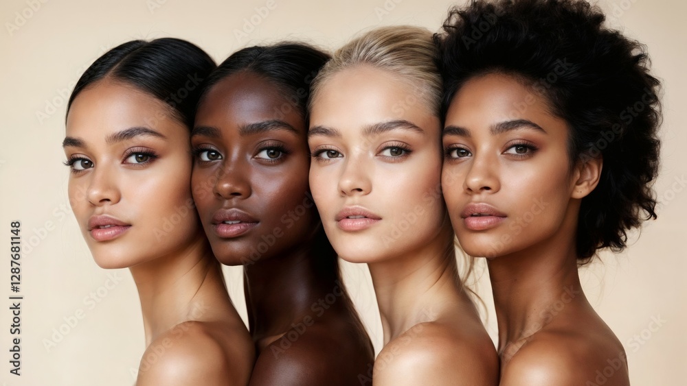 Obraz premium 4 models of different races and skin tones looking at the camera