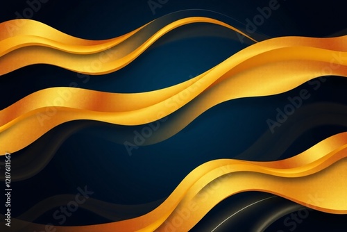golden waves over dark blue background with flowing abstract patterns