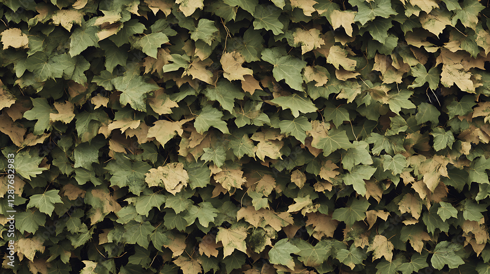 Green And Beige Leafy Pattern Covering A Wall Surface with Varying Light and Shadow Green And Beige Leafy Pattern Covering A Wall Surface with Varying Light and Shadow