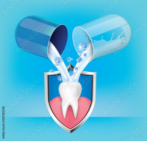 The capsule opens to reveal calcium to replenish teeth.