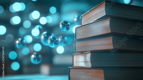  A Stack of Books with Circles and Dots in the Background