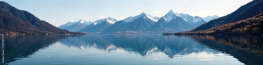 Ripples disturb the perfect reflection of mountain peaks, ripples, reflection, serene Ripples disturb the perfect reflection of mountain peaks, ripples, reflection, serene