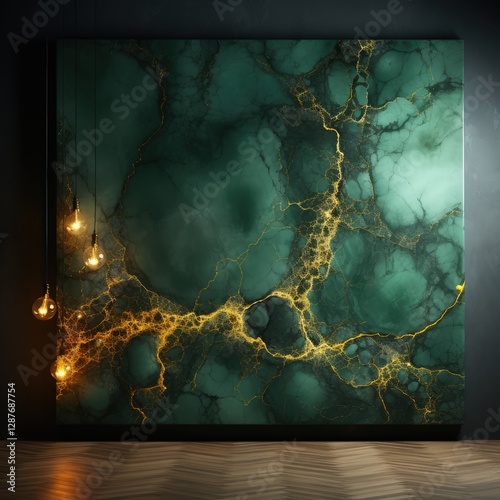 Fluid Abstract Green Neon and Black Marble Texture for a Polished Look