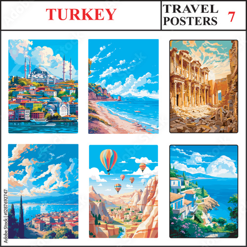 Turkey Istanbul Iztuzu Beach Ephesus Travel Poster Wall Art Print Collection Set Part 7